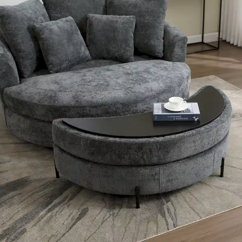 Modern Sofa Chair Round Accent Barrel Chair With 5 Pillows and Optional Ottoman-8