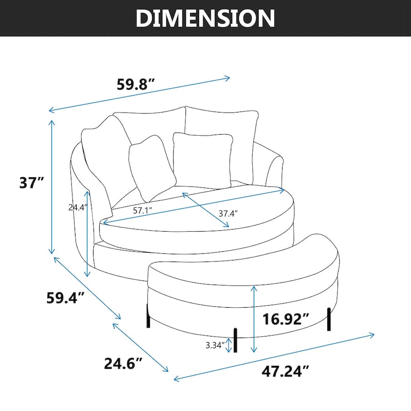 Modern Sofa Chair Round Accent Barrel Chair With 5 Pillows and Optional Ottoman-11