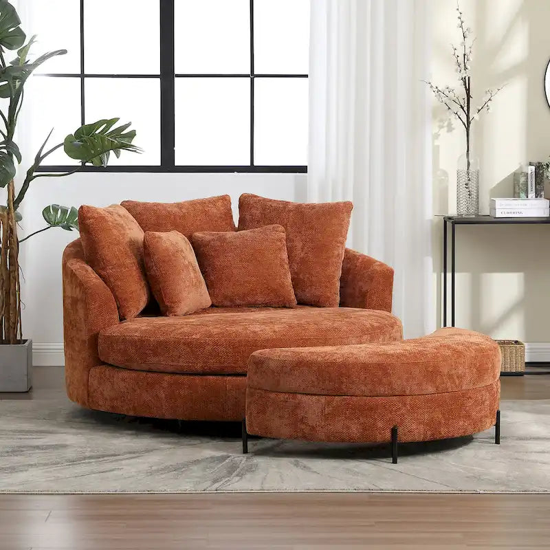 Modern Sofa Chair Round Accent Barrel Chair With 5 Pillows and Optional Ottoman-12