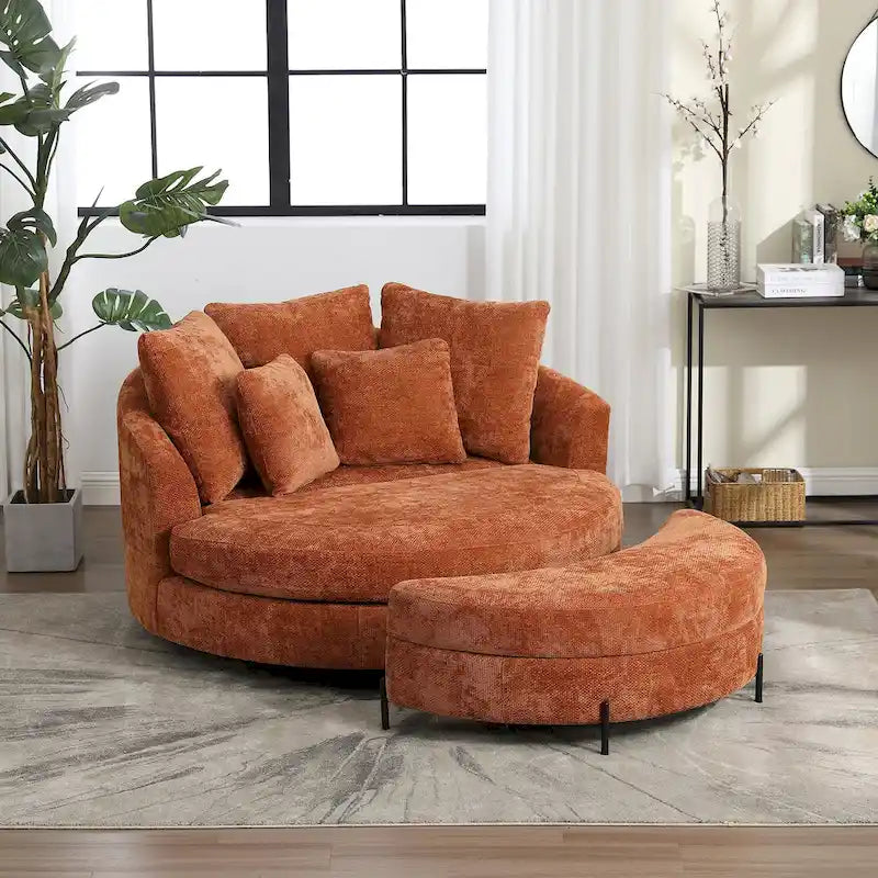 Modern Sofa Chair Round Accent Barrel Chair With 5 Pillows and Optional Ottoman-13