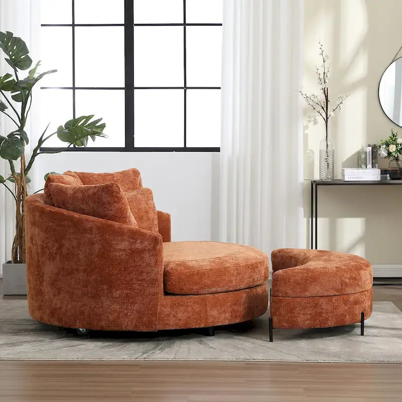 Modern Sofa Chair Round Accent Barrel Chair With 5 Pillows and Optional Ottoman-14