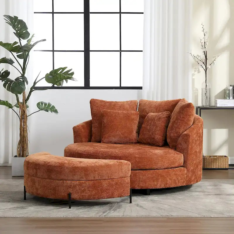 Modern Sofa Chair Round Accent Barrel Chair With 5 Pillows and Optional Ottoman-15