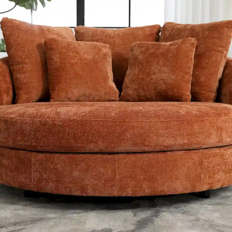 Modern Sofa Chair Round Accent Barrel Chair With 5 Pillows and Optional Ottoman-16