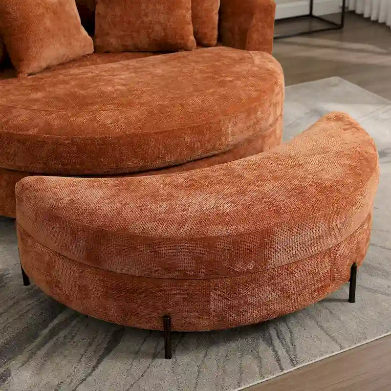 Modern Sofa Chair Round Accent Barrel Chair With 5 Pillows and Optional Ottoman-18