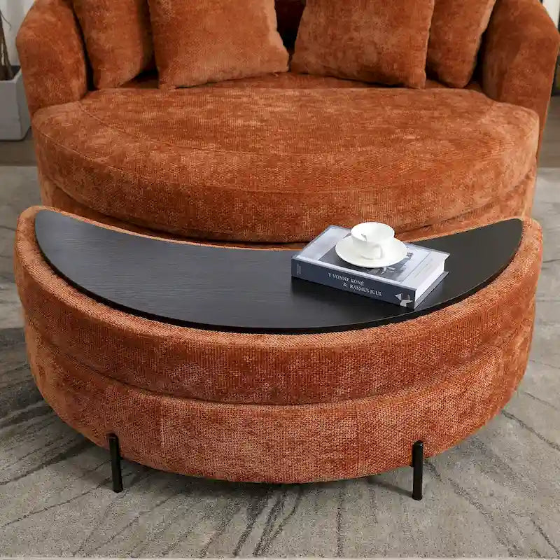 Modern Sofa Chair Round Accent Barrel Chair With 5 Pillows and Optional Ottoman-19