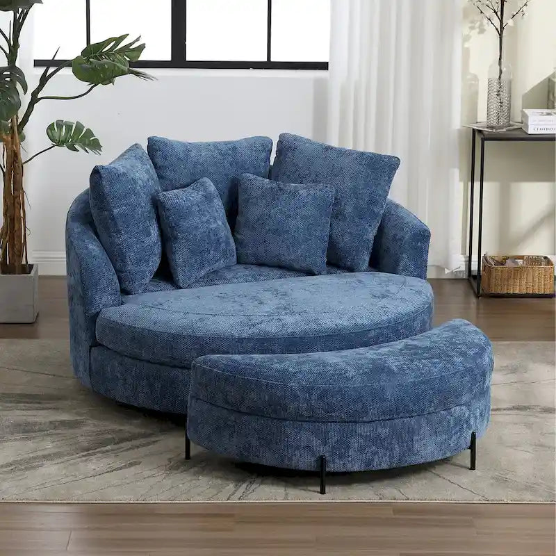 Modern Sofa Chair Round Accent Barrel Chair With 5 Pillows and Optional Ottoman-23