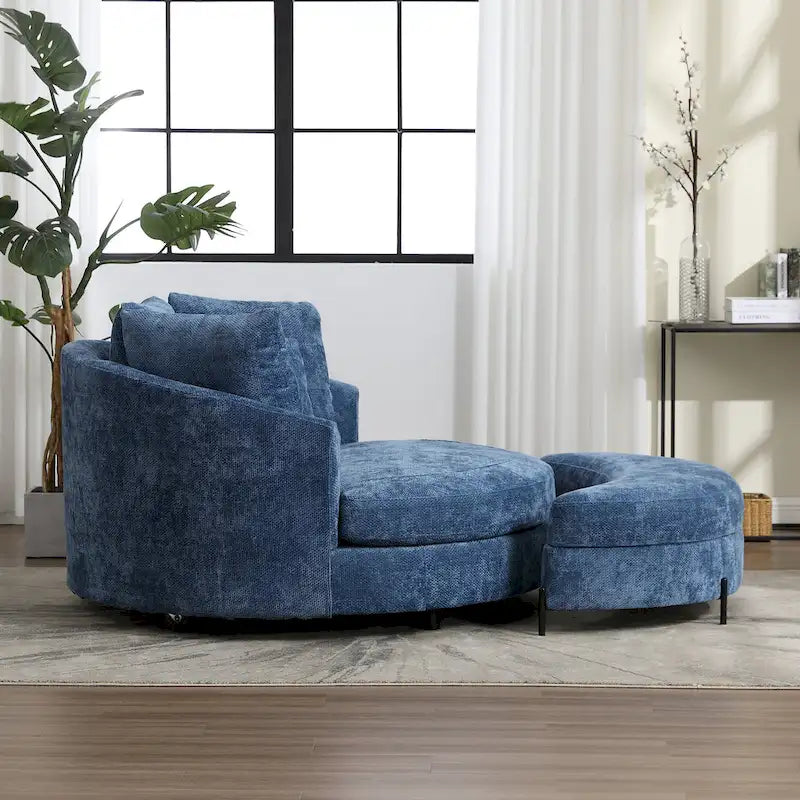 Modern Sofa Chair Round Accent Barrel Chair With 5 Pillows and Optional Ottoman-24