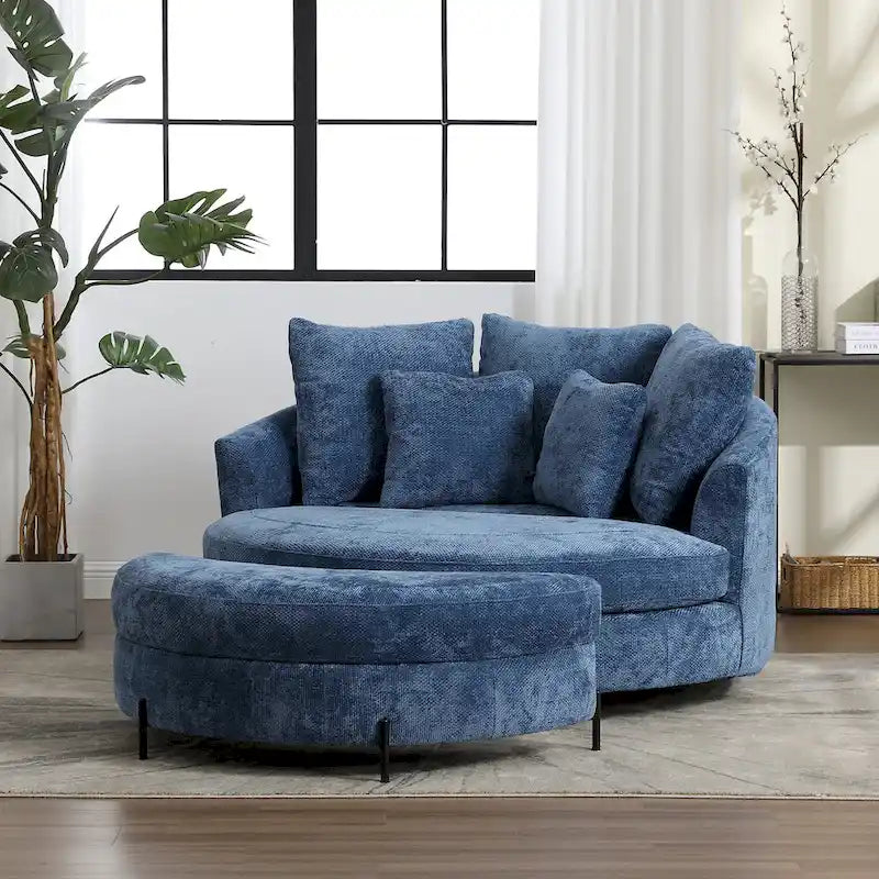 Modern Sofa Chair Round Accent Barrel Chair With 5 Pillows and Optional Ottoman-25