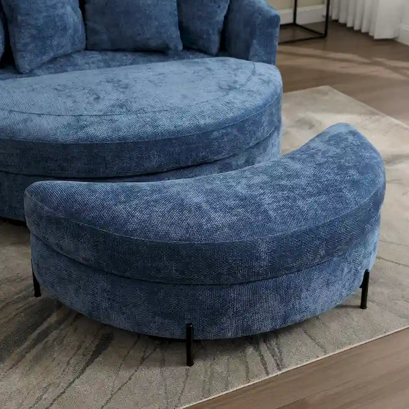 Modern Sofa Chair Round Accent Barrel Chair With 5 Pillows and Optional Ottoman-28