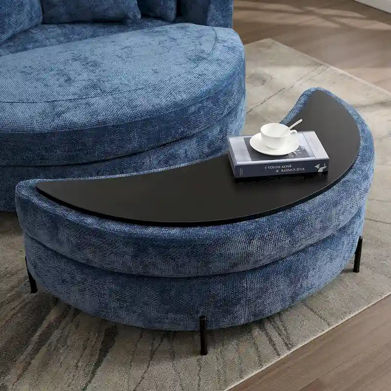 Modern Sofa Chair Round Accent Barrel Chair With 5 Pillows and Optional Ottoman-29