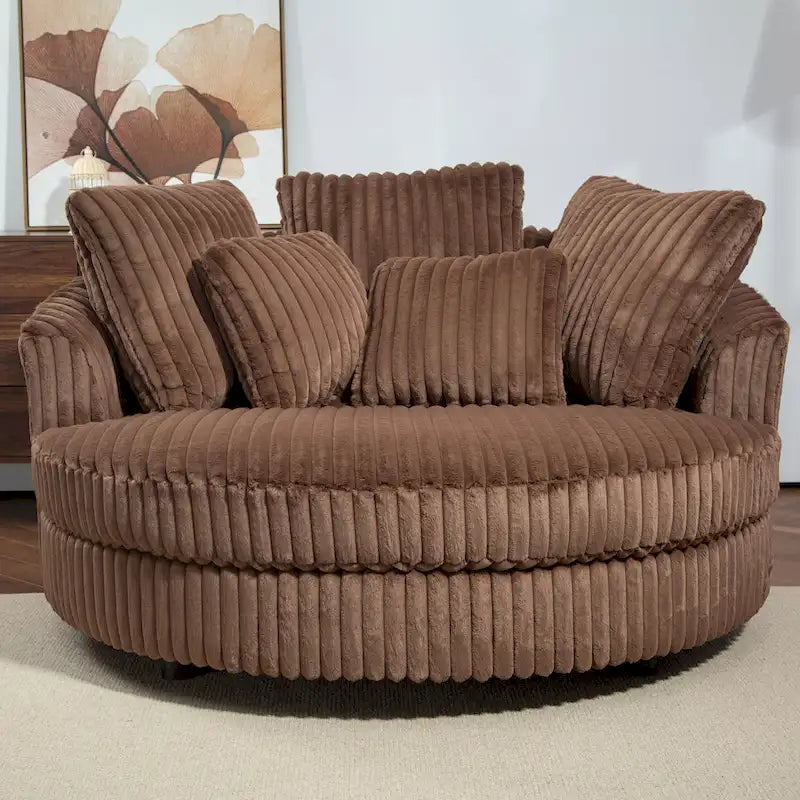 Modern Sofa Chair Round Accent Barrel Chair With 5 Pillows and Optional Ottoman-33