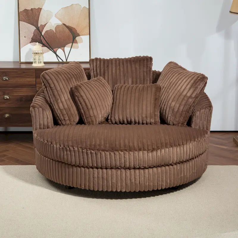 Modern Sofa Chair Round Accent Barrel Chair With 5 Pillows and Optional Ottoman-34