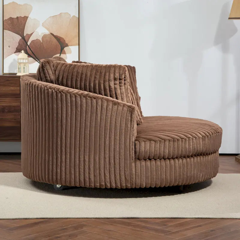 Modern Sofa Chair Round Accent Barrel Chair With 5 Pillows and Optional Ottoman-35