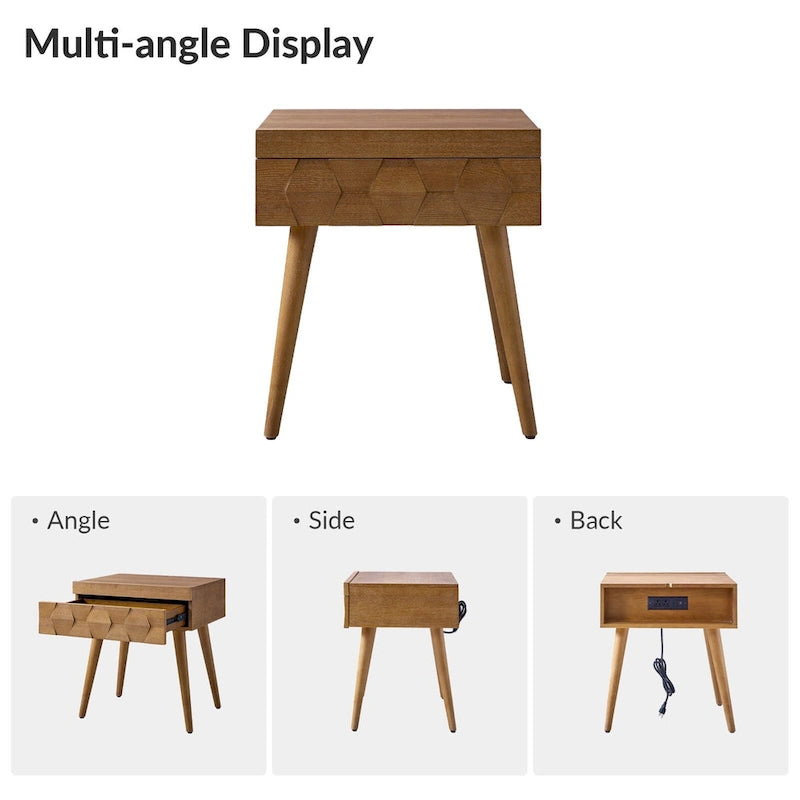 Julian Mid-century Modern End Table with Charging Station by HULALA HOME-10