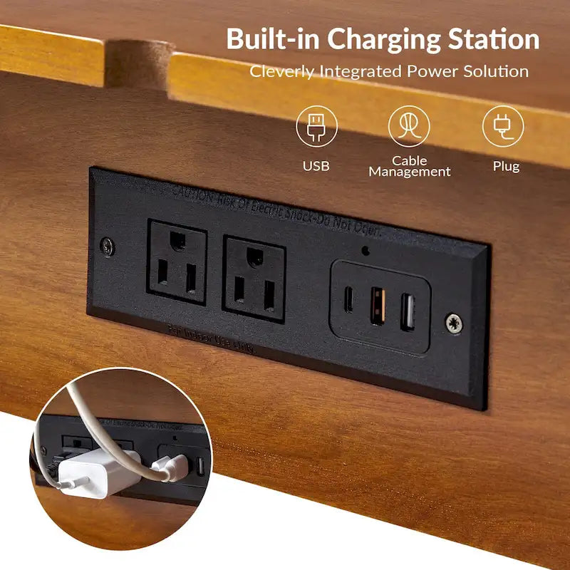 Julian Mid-century Modern End Table with Charging Station by HULALA HOME-13