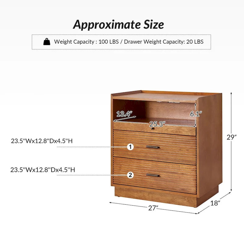Lorenz Mid-century Nightstand with USB and LED Light Set of 2 by HULALA HOME-2