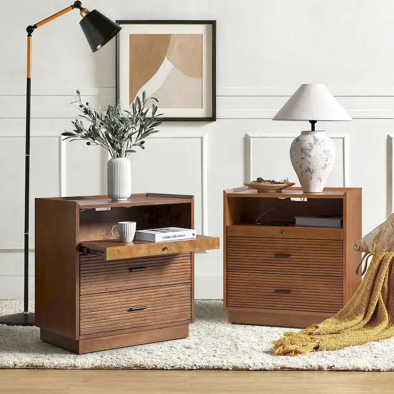 Lorenz Mid-century Nightstand with USB and LED Light Set of 2 by HULALA HOME-3