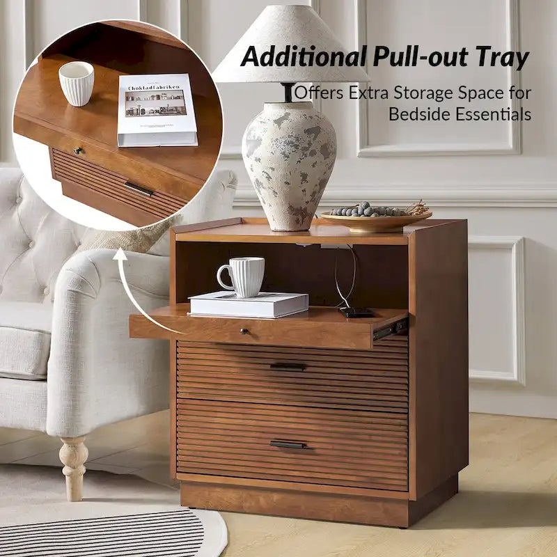 Lorenz Mid-century Nightstand with USB and LED Light Set of 2 by HULALA HOME-6