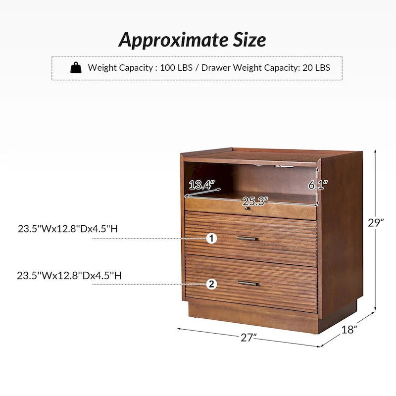 Lorenz Mid-century Nightstand with USB and LED Light Set of 2 by HULALA HOME-8