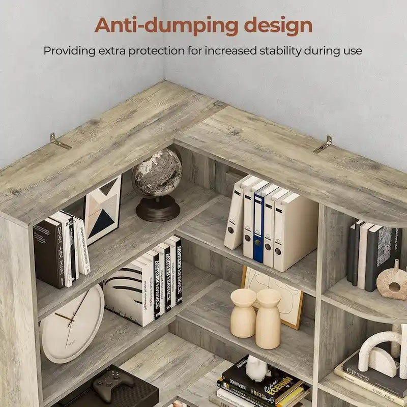 7-Shelf Corner Bookshelf L-Shape Bookcase Large Storage Shelf Display-5