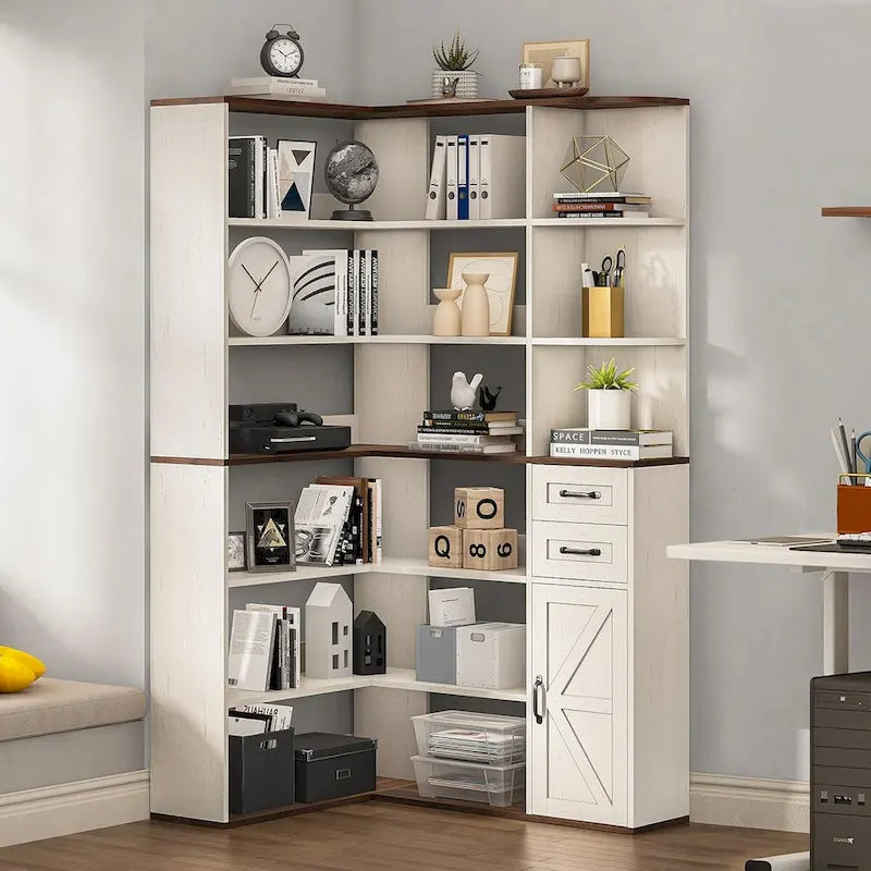 7-Shelf Corner Bookshelf L-Shape Bookcase Large Storage Shelf Display-8