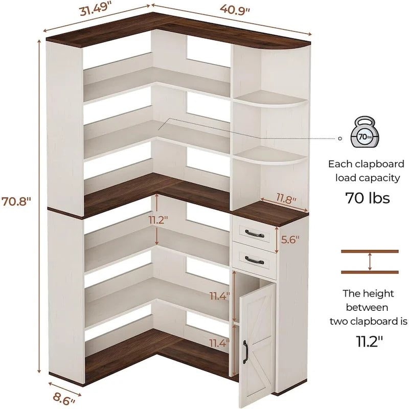 7-Shelf Corner Bookshelf L-Shape Bookcase Large Storage Shelf Display-12
