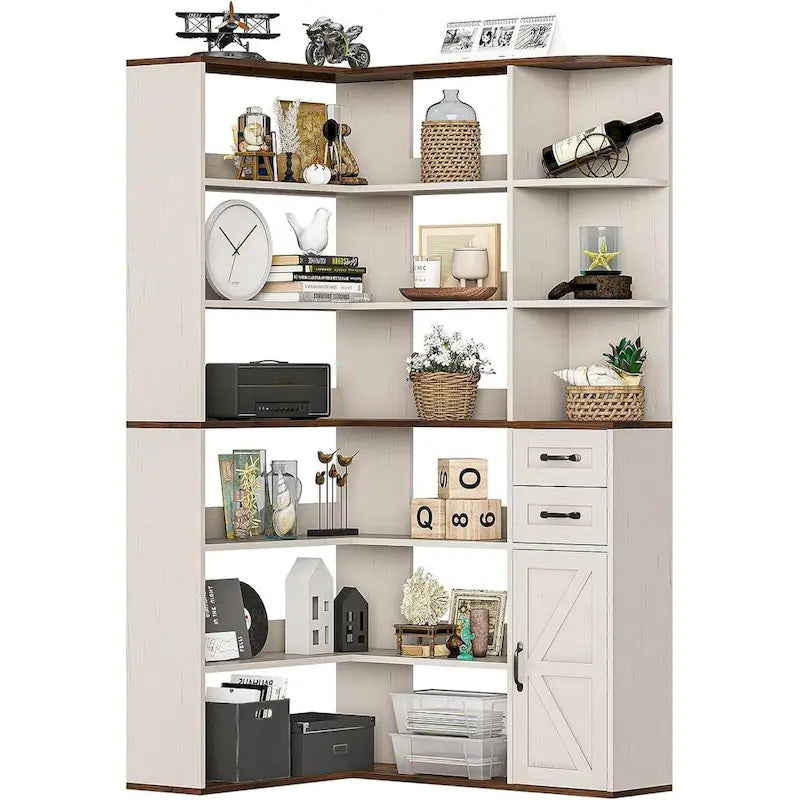 7-Shelf Corner Bookshelf L-Shape Bookcase Large Storage Shelf Display-13