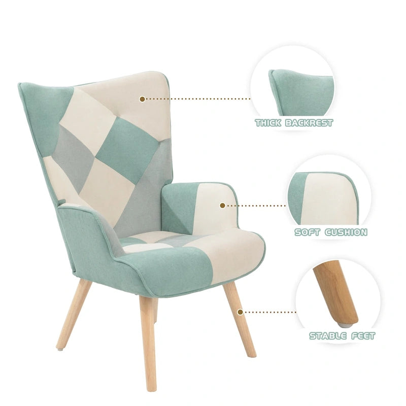 Accent Chair with Ottoman, Living Room Chair and Ottoman Set, Comfy Side Armchair for Bedroom, Creative Splicing Cloth Surface-14