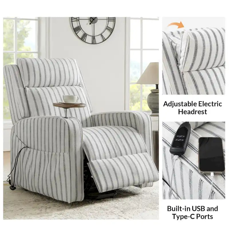 Darrell Modern Lift Assist Massage and Heating Power Recliner with Charing and Soild Wood Tray by HULALA HOME-9