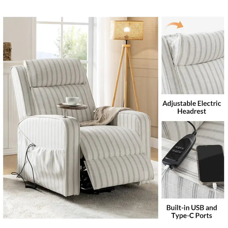 Darrell Modern Lift Assist Massage and Heating Power Recliner with Charing and Soild Wood Tray by HULALA HOME-15