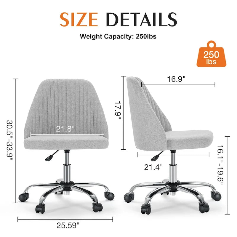 Armless Home Office Desk Chair with Wheels for Small Spaces-7