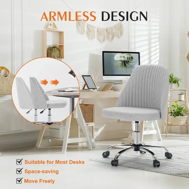 Armless Home Office Desk Chair with Wheels for Small Spaces-8