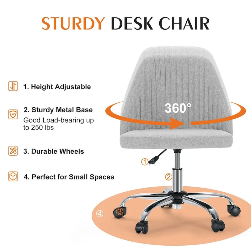 Armless Home Office Desk Chair with Wheels for Small Spaces-13