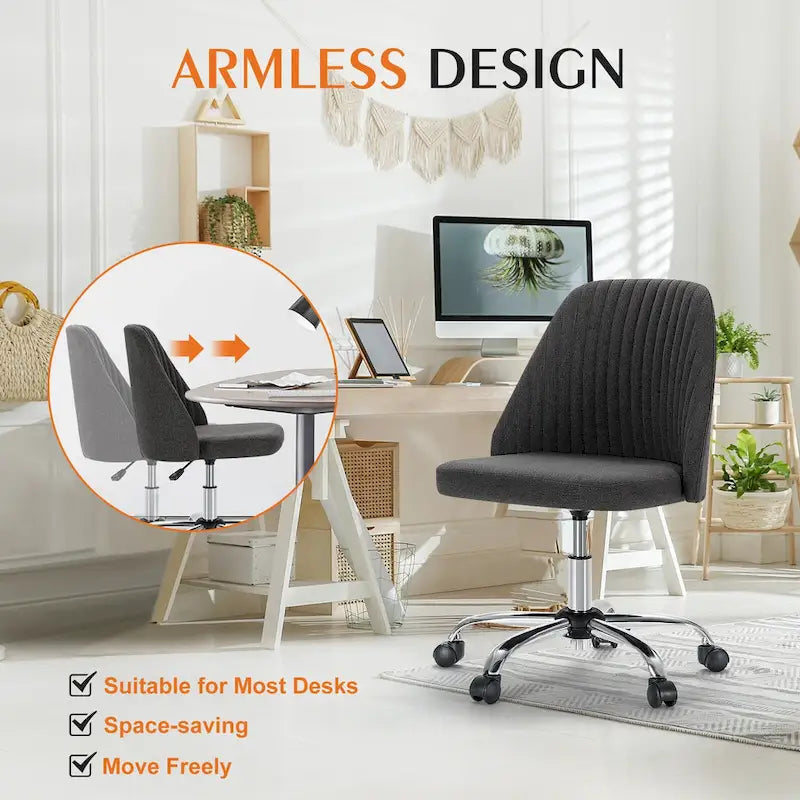 Armless Home Office Desk Chair with Wheels for Small Spaces-37