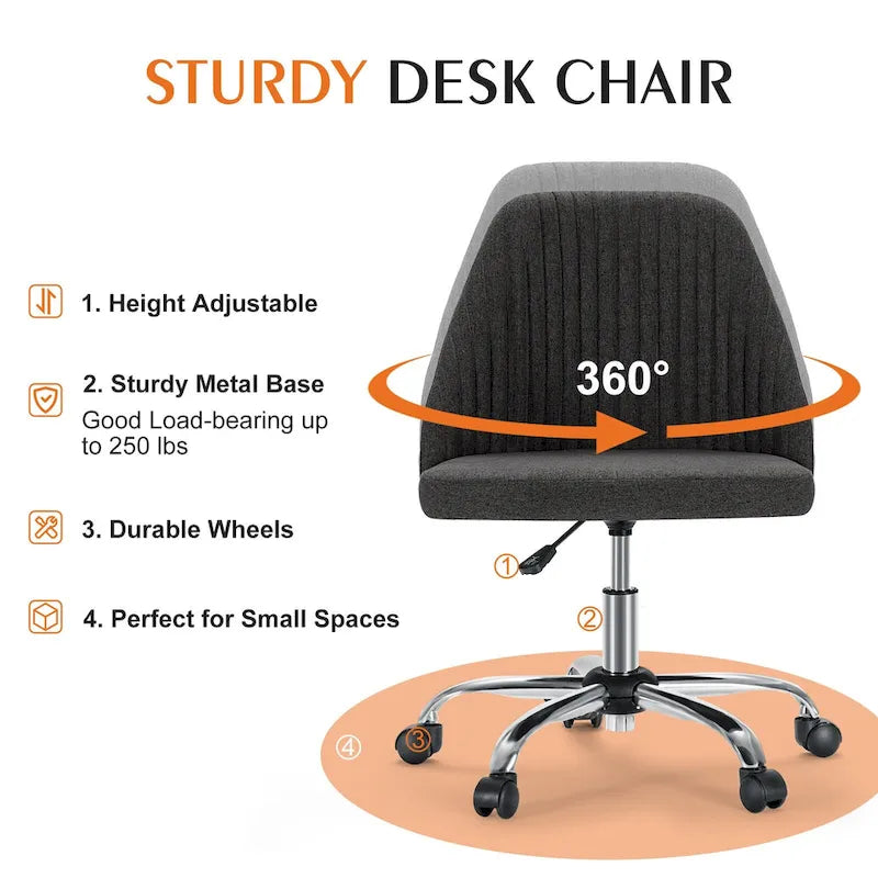 Armless Home Office Desk Chair with Wheels for Small Spaces-38