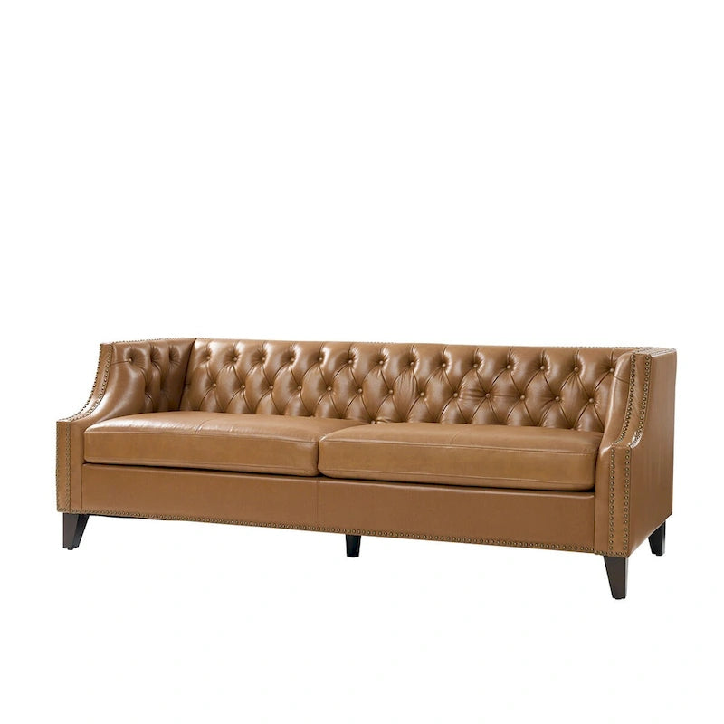 Eugne Transitional Genuine Leather Tufted Design Sofa with Solid Wood Legs by HULALA HOME-2