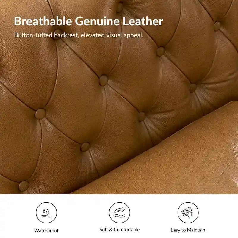 Eugne Transitional Genuine Leather Tufted Design Sofa with Solid Wood Legs by HULALA HOME-4