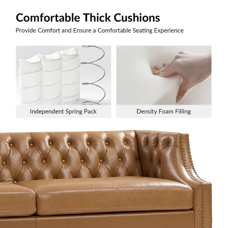 Eugne Transitional Genuine Leather Tufted Design Sofa with Solid Wood Legs by HULALA HOME-5