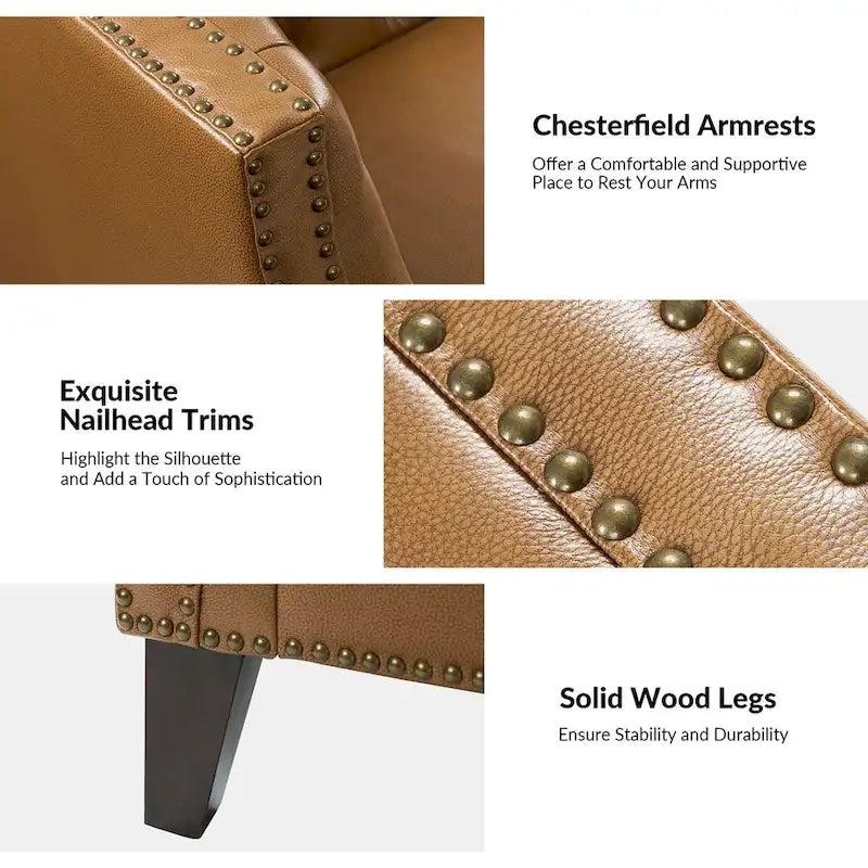 Eugne Transitional Genuine Leather Tufted Design Sofa with Solid Wood Legs by HULALA HOME-6