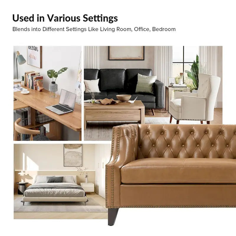 Eugne Transitional Genuine Leather Tufted Design Sofa with Solid Wood Legs by HULALA HOME-7