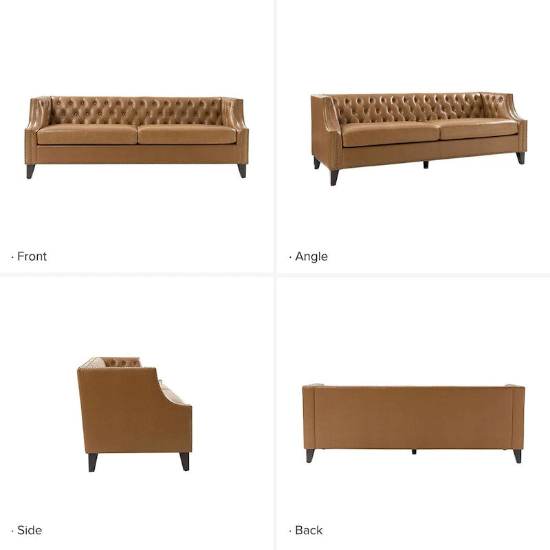 Eugne Transitional Genuine Leather Tufted Design Sofa with Solid Wood Legs by HULALA HOME-8