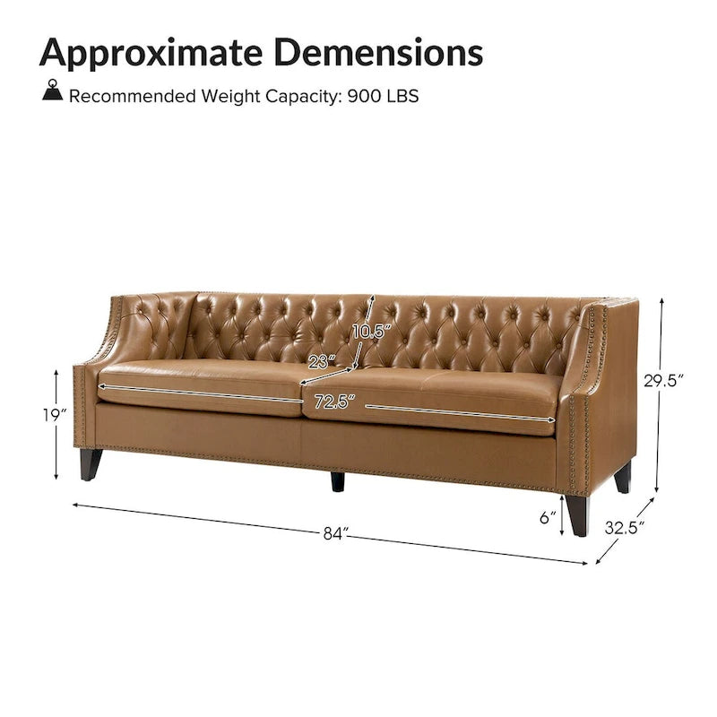 Eugne Transitional Genuine Leather Tufted Design Sofa with Solid Wood Legs by HULALA HOME-9