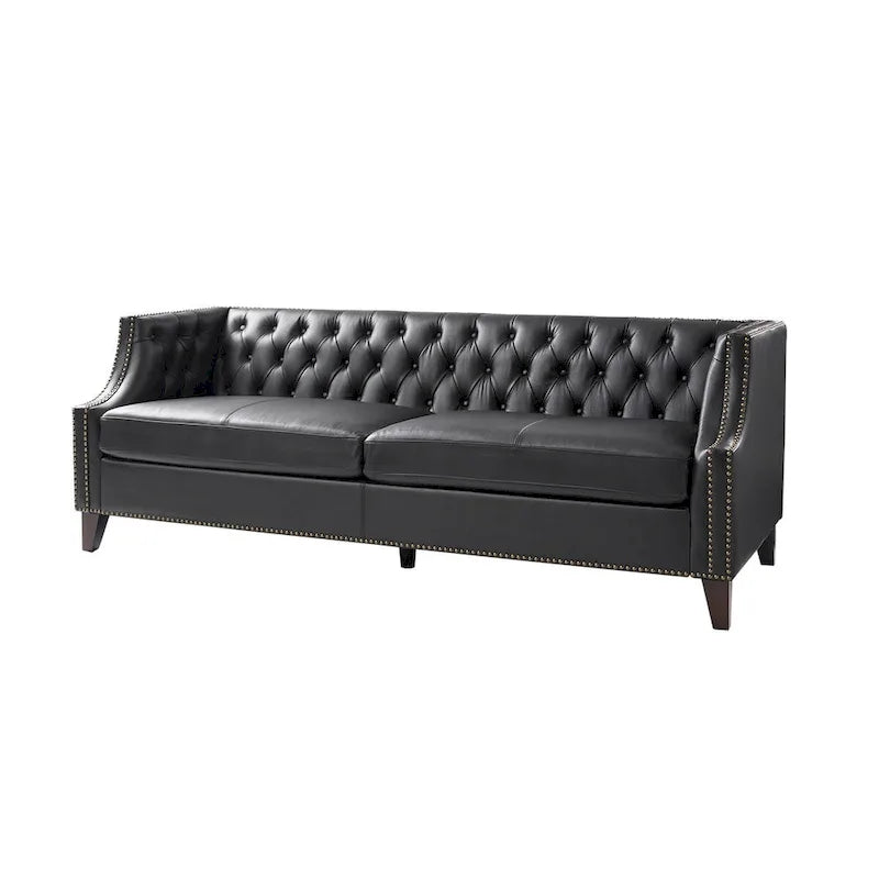 Eugne Transitional Genuine Leather Tufted Design Sofa with Solid Wood Legs by HULALA HOME-11