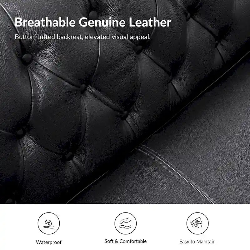 Eugne Transitional Genuine Leather Tufted Design Sofa with Solid Wood Legs by HULALA HOME-13