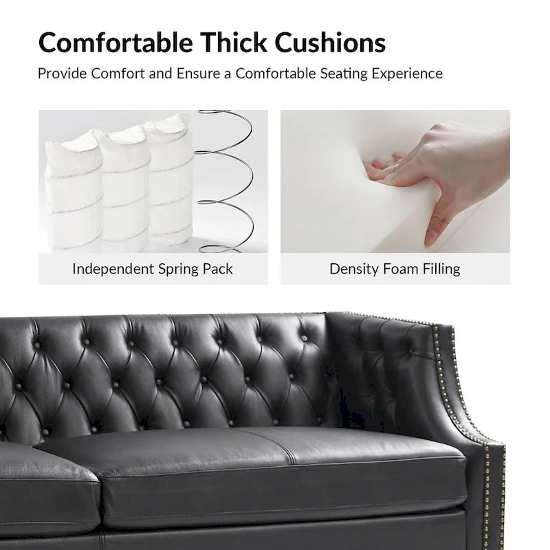 Eugne Transitional Genuine Leather Tufted Design Sofa with Solid Wood Legs by HULALA HOME-14