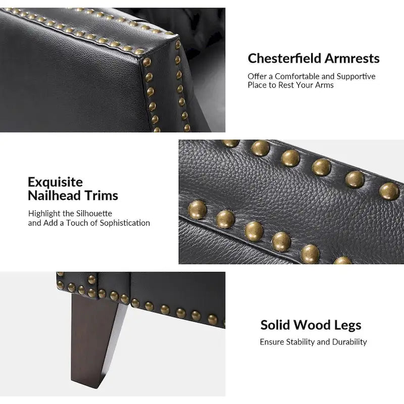 Eugne Transitional Genuine Leather Tufted Design Sofa with Solid Wood Legs by HULALA HOME-15