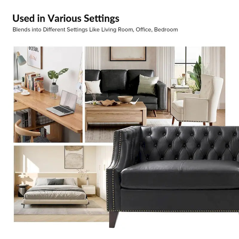 Eugne Transitional Genuine Leather Tufted Design Sofa with Solid Wood Legs by HULALA HOME-16