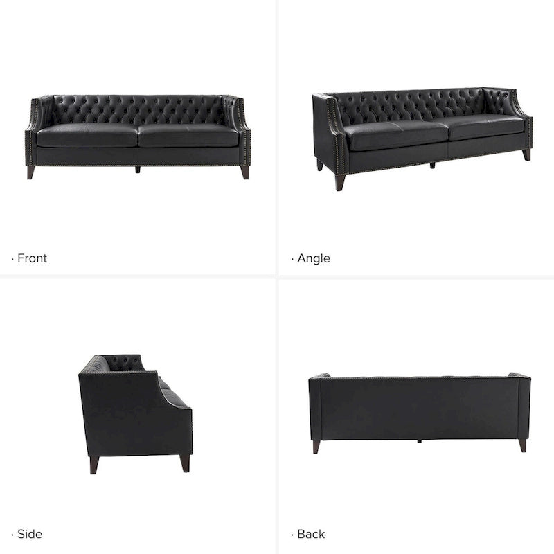 Eugne Transitional Genuine Leather Tufted Design Sofa with Solid Wood Legs by HULALA HOME-17