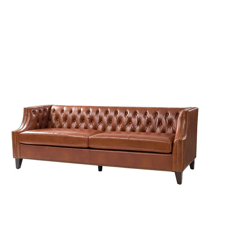 Eugne Transitional Genuine Leather Tufted Design Sofa with Solid Wood Legs by HULALA HOME-20