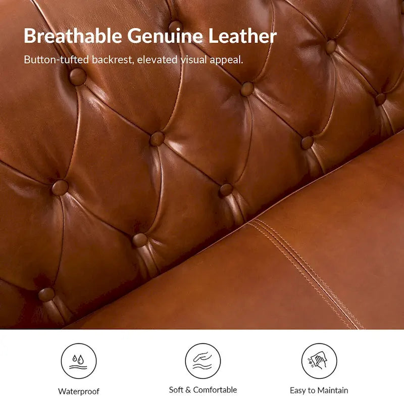 Eugne Transitional Genuine Leather Tufted Design Sofa with Solid Wood Legs by HULALA HOME-22